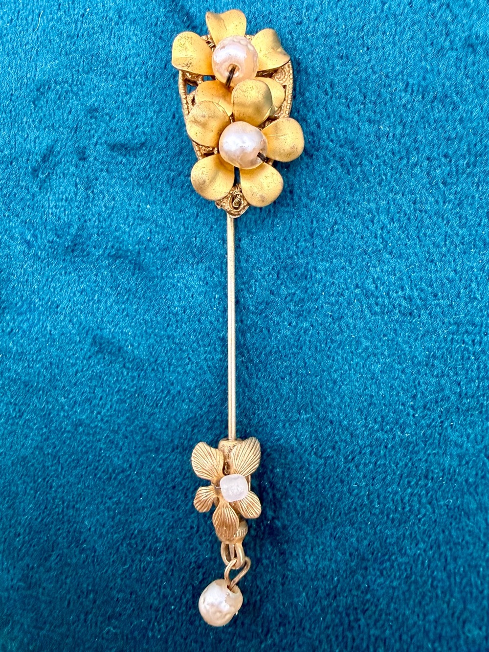 Vintage Miriam Haskell Floral Stick Pin with Baroque Faux Pearls